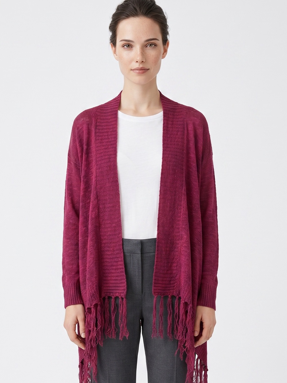 CHARMING CHARLIE | Burgundy Fringe Cardigan Large
